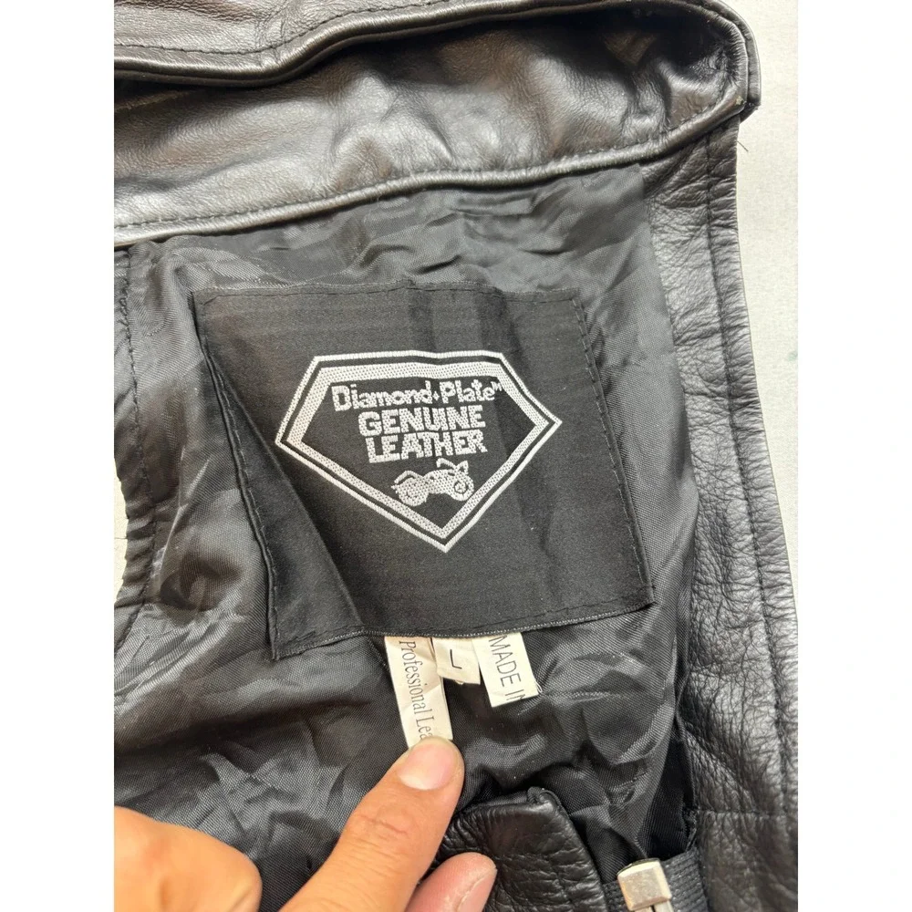 Diamond Plate Genuine Black Leather Motorcycle Chaps Mens Large Biker Gear
